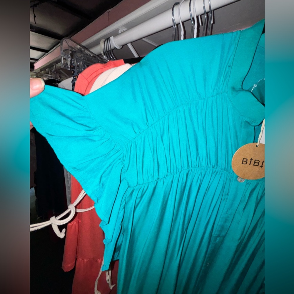 BiBi Teal/Turquoise Button-Front Ruffle Tunic NWT medium💓 - Picture 3 of 5